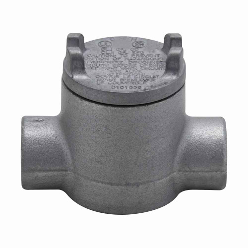 Crouse-Hinds GUAC14 SA Eaton series Condulet GUA conduit outlet box with cover, 2" cover opening diameter, Copper-free aluminum, C shape, 1/2"