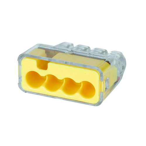 IDEAL Industries 30-1634 In-Sure® Push-In Wire Connector, Model 34 4-Port Yellow, Box 5,000