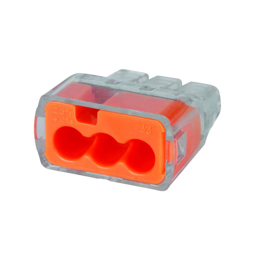 Ideal Industries Push-In Wire Connector 3-Port Model 33 Orange UL Listed 100 Count Jar
