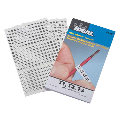 IDEAL Industries 44-107 Wire Marker Booklet, Asst T1, T2, T3, 150 Each