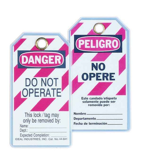 IDEAL Industries 44-841 Lockout Tag, Bilingual, "Do Not Operate", Striped, 5/Pkg