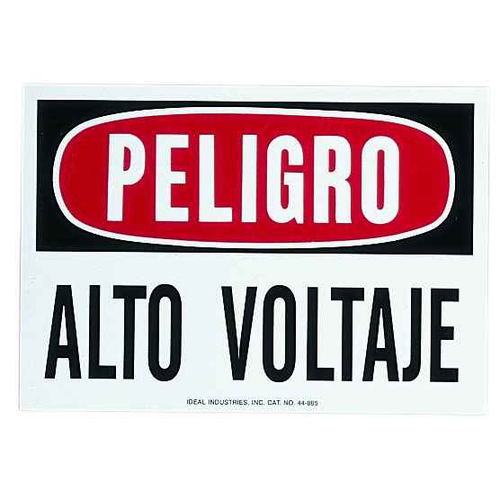 IDEAL Industries 44-865 Safety Sign, Spanish, "Danger High Voltage", Adhesive