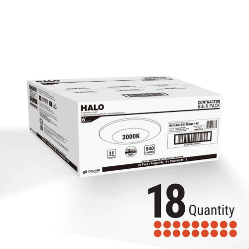 Halo HLCE6099501EWH-18P 6-inch Disk Light, 1000 lumens, 5000K 90 CRI, 18 pack