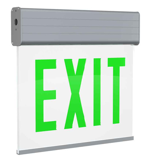 RAB EXITEDGE-1GWP EDGE-LIT EXIT SIGN 1-FACE GREEN LETTERS WHITE PANEL ALUMINUM