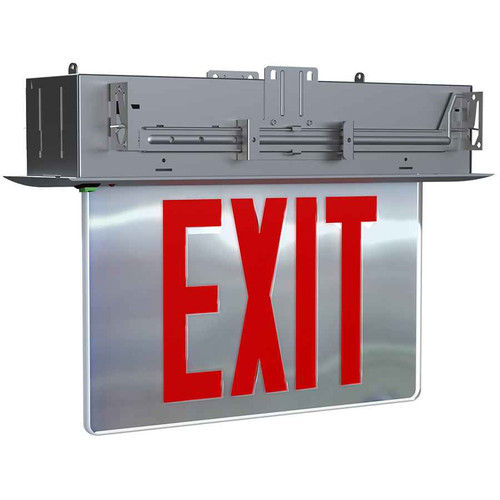 RAB EXITEDGE-RE-MPNY RECESSED EDGE-LIT EXIT SIGN 1-FACE NO ARROWS RED LETTERS MIRROR PANEL NEW YORK ALUMINUM