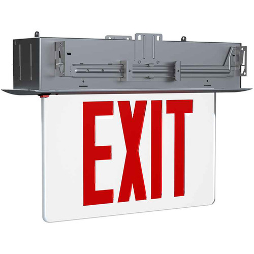 RAB EXITEDGE-RE-1 RECESSED EDGE-LIT EXIT SIGN 1-FACE RED LETTERS CLEAR PANEL ALUMINUM