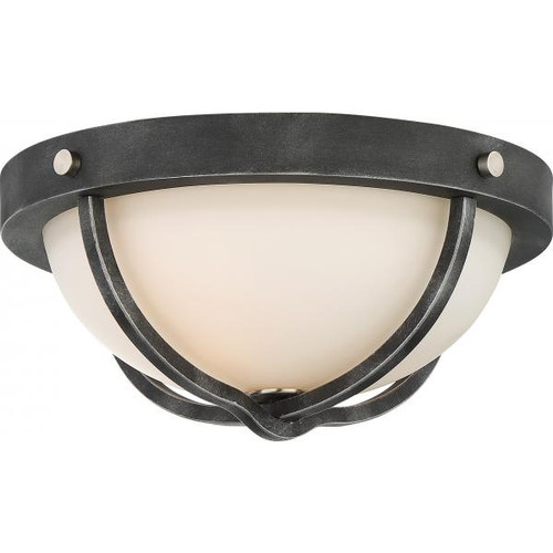 NUVO Lighting NUV-60-6126 2 Light - Sherwood Flush Mount Fixture - Iron Black with Brushed Nickel Accents Finish - Frosted Etched Glass