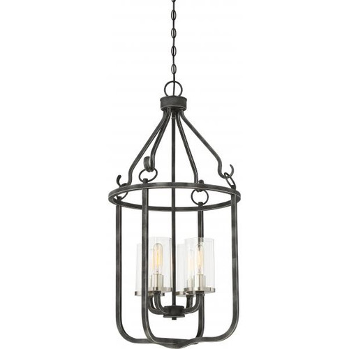 NUVO Lighting NUV-60-6127 4 Light - Sherwood Caged Pendant - Iron Black with Brushed Nickel Accents Finish - Clear Glass - Lamps Included
