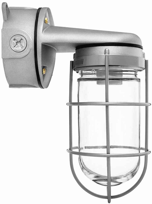 RAB VXBR100P-S VAPORPROOF VXBR 100W WALL BRACKET 4 INCHES BOX 1/2 INCH SILVER WITH PERMA GLOBE