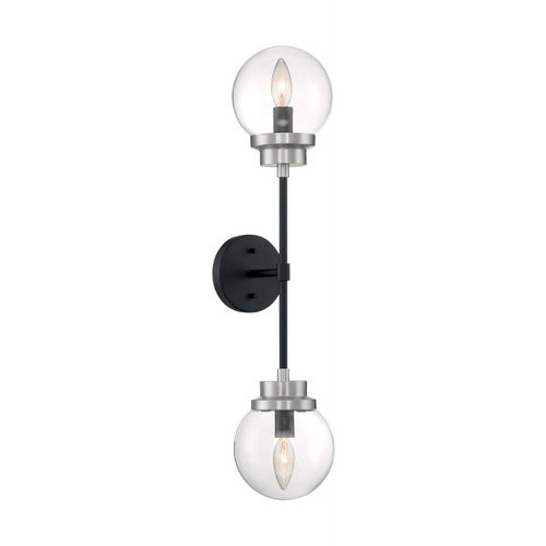 NUVO Lighting NUV-60-7132 Axis - 2 Light - Wall Sconce Fixture - Matte Black Finish with Brushed Nickel Accents - Clear Glass