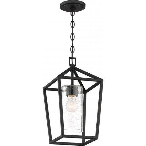 NUVO Lighting NUV-60-6594 Hopewell - 1 Light - Hanging Lantern - Matte Black Finish with Clear Seeded Glass