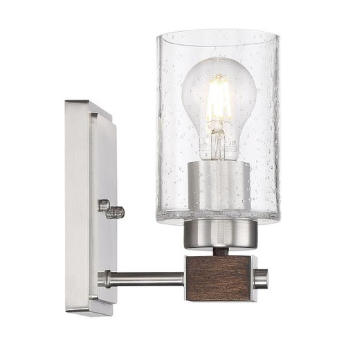 NUVO Lighting NUV-60-6961 Arabel - 1 Light - Vanity - Brushed Nickel and Nutmeg Wood Finish with Clear Seeded Glass