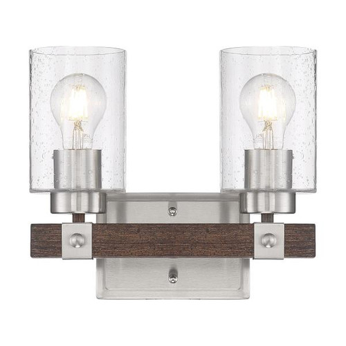 NUVO Lighting NUV-60-6962 Arabel - 2 Light - Vanity - Brushed Nickel and Nutmeg Wood Finish with Clear Seeded Glass