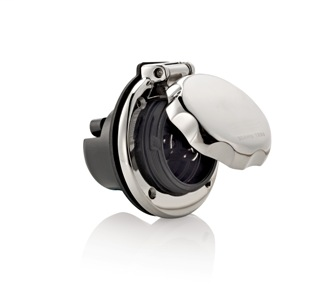 Leviton 303SS Corrosion Resistant Power Locking Inlet, 30A-125V, 2-Pole 3-Wire, NEMA L5-30, Polished Stainless Steel Quick-Lock Cap and Enclosure, Includes Rubber Sealing.