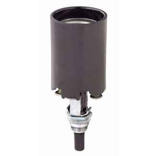Leviton 4155-3 Incandescent lampholder, bottom turn knob switch, candle, medium base, 660W-250V; 2 leg steel bracket assembly pinned to socket, 3 3/16 inches overall height, 3/8-27 by 7/16 inch long thread assembled. Leviton 4155-3 Incandescent lampholder, bottom turn knob switch, candle, medium base, 660W-250V; 2 leg steel bracket assembly pinned to socket, 3 3/16 inches overall height, 3/8-27 by 7/16 inch long thread assembled.