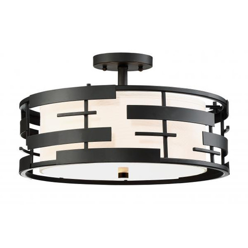 NUVO Lighting NUV-60-6436 Lansing - 3 Light - Semi - Flush with White Fabric Shade and Opal Diffuser