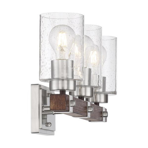 NUVO Lighting NUV-60-6963 Arabel - 3 Light - Vanity - Brushed Nickel and Nutmeg Wood Finish with Clear Seeded Glass