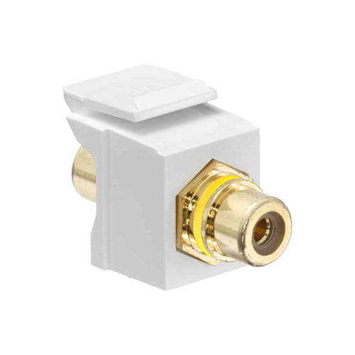 Leviton 40830-BWY RCA Feedthrough QuickPort Connector, Gold-Plated, Yellow Stripe, White Housing Leviton 40830-BWY RCA Feedthrough QuickPort Connector, Gold-Plated, Yellow Stripe, White Housing