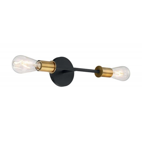 NUVO Lighting NUV-60-7342 Ryder - 2 Light - Vanity Fixture - Black Finish with Brushed Brass Sockets