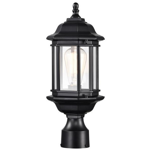 NUVO Lighting NUV-60-6116 Hopkins Outdoor Collection 16 inch Small Post Light Pole Lantern - Matte Black Finish with Clear Glass