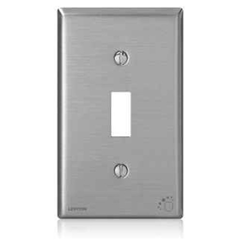 Leviton 84001-A40 Antimicrobial Treated Stainless Steel 1-Gang Toggle Switch Wallplate