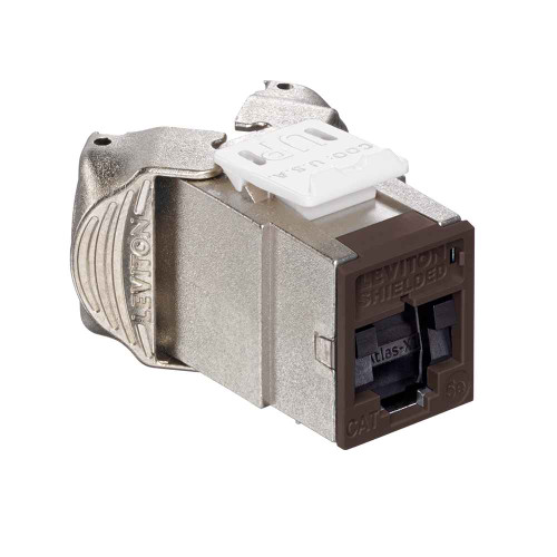 Leviton 5ESJK-SB5 Atlas-X1 Cat 5e Shielded QuickPort Jack with Shutters, Brown