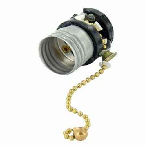 Leviton 8002-M 250 Watt 250 Volt. Incandescent Lampholder, Interior, Medium Base with-alumin terminal screws in. 5" chain no.6 with bell assembled