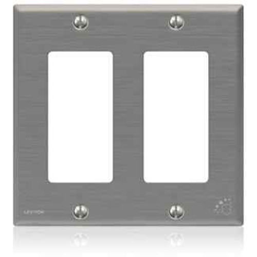 Leviton 84409-A40 Antimicrobial Treated Stainless Steel 2-Gang Decora Wallplate