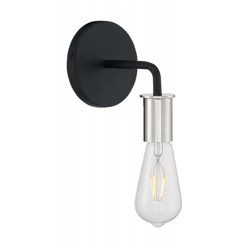 NUVO Lighting NUV-60-7351 Ryder - 1 Light - Wall Sconce Fixture - Black Finish with Polished Nickel Sockets