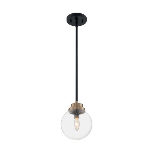 NUVO Lighting NUV-60-7121 Axis - 1 Light - Pendant Fixture - Matte Black Finish with Brass Accents - Clear Glass