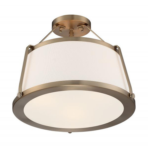 NUVO Lighting NUV-60-6997 Cutty - 3 Light - Semi-Flush Fixture - Burnished Brass Finish with White Fabric Shade