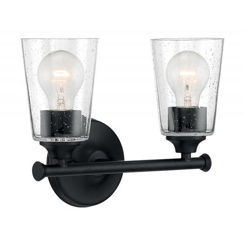 NUVO Lighting NUV-60-7282 Bransel - 2 Light - Vanity Fixture - Matte Black Finish with Clear Seeded Glass