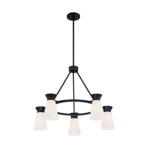 NUVO Lighting NUV-60-7315 Caleta - 5 Light - Chandelier Fixture - Black Finish with Frosted Cylindrical Glass