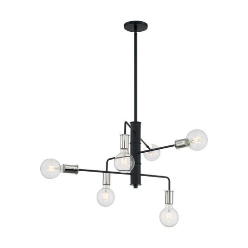 NUVO Lighting NUV-60-7354 Ryder - 6 Light - Chandelier Fixture - Black Finish with Polished Nickel Sockets