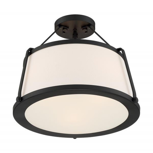 NUVO Lighting NUV-60-6998 Cutty - 3 Light - Semi-Flush Fixture - Matte Black Finish with White Fabric Shade