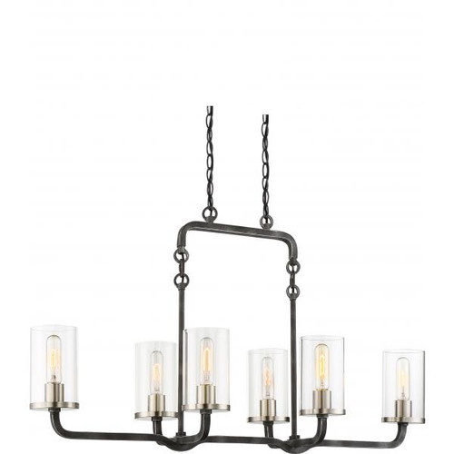 NUVO Lighting NUV-60-6124 6 Light - Sherwood Island Pendant - Iron Black with Brushed Nickel Accents Finish - Clear Glass - Lamps Included