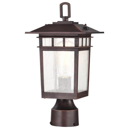 NUVO Lighting NUV-60-5955 Cove Neck Collection Outdoor Medium 14 inch Post Light Pole Lantern - Rustic Bronze Finish with Clear Seeded Glass