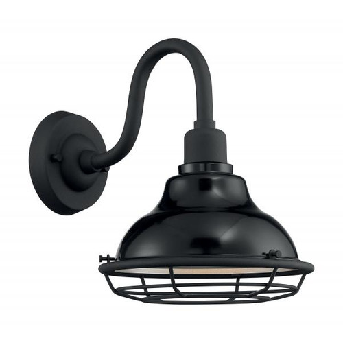 NUVO Lighting NUV-60-7001 Newbridge - 1 Light - Small Outdoor Wall Sconce Fixture - Gloss Black Finish with Silver and Textured Black Accents