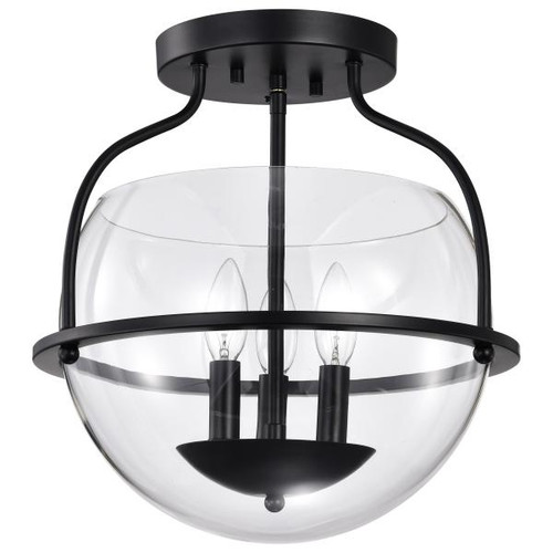 NUVO Lighting NUV-60-7823 Amado 3 Light Semi Flush Mount - Matte Black Finish - Clear Glass