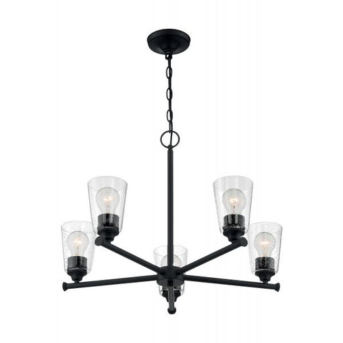 NUVO Lighting NUV-60-7285 Bransel - 5 Light - Chandelier Fixture - Matte Black Finish with Clear Seeded Glass