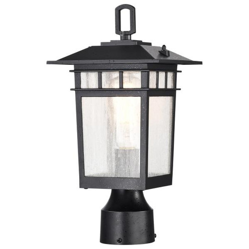 NUVO Lighting NUV-60-5956 Cove Neck Collection Outdoor Medium 14 inch Post Light Pole Lantern - Textured Black Finish with Clear Seeded Glass