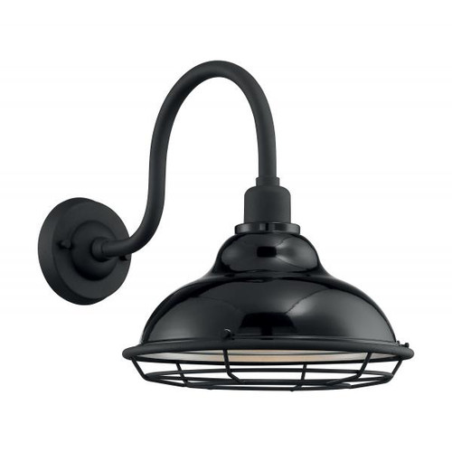 NUVO Lighting NUV-60-7002 Newbridge - 1 Light - Large Outdoor Wall Sconce Fixture - Gloss Black Finish with Silver and Textured Black Accents