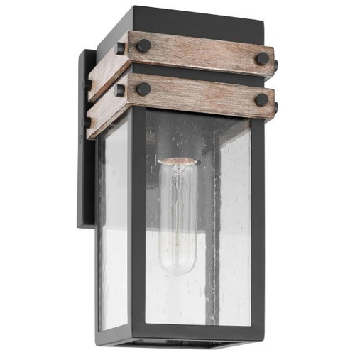 NUVO Lighting NUV-60-7540 Homestead - 1 Light - Small Wall Lantern - Matte Black & Wood Finish with Clear Seeded Glass