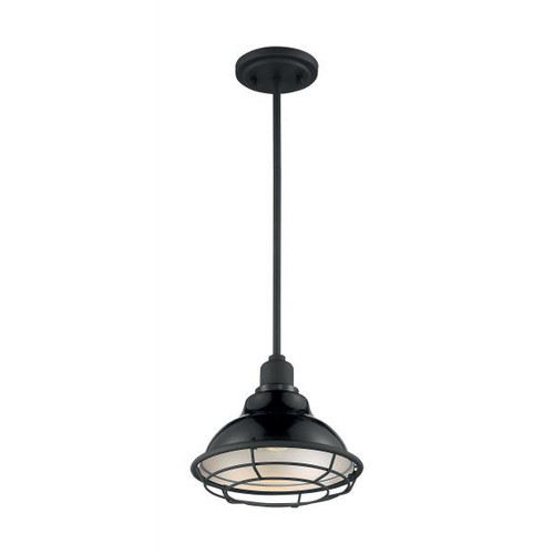 NUVO Lighting NUV-60-7003 Newbridge - 1 Light - Small Pendant Fixture - Gloss Black Finish with Silver and Textured Black Accents