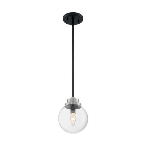 NUVO Lighting NUV-60-7131 Axis - 1 Light - Pendant Fixture - Matte Black Finish with Brushed Nickel Accents - Clear Glass