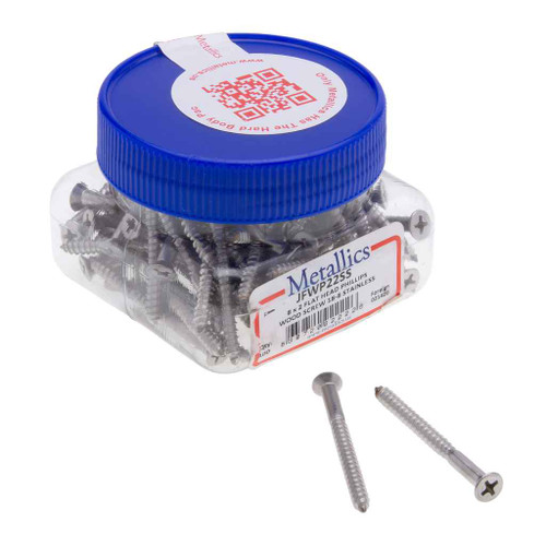 Metallics JFWP19SS 8 x 1 in. Flat Head Phillips Wood Screws - 18-8 Stainless - 100qty