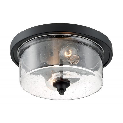 NUVO Lighting NUV-60-7290 Bransel - 2 Light - Flush Mount Fixture - Matte Black Finish with Clear Seeded Glass