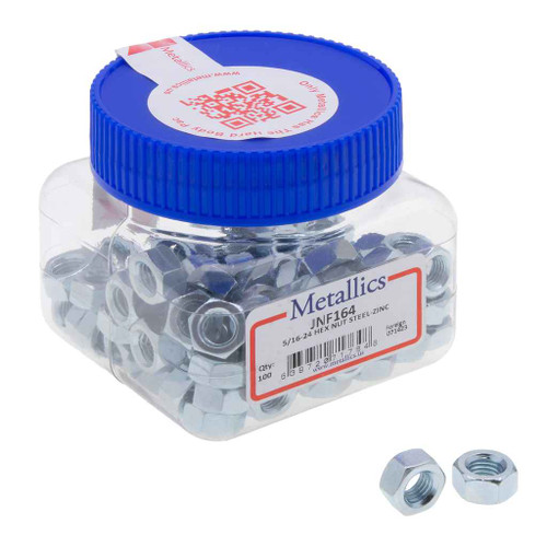 Metallics JNF163 Nuts 1/4-28 Hx Nut FT St-zn (Jar 100)