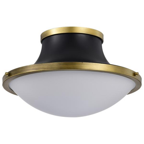 NUVO Lighting NUV-60-7906 Lafayette 3 Light Flush Mount Fixture - 18 Inches - Matte Black Finish with Natural Brass Accents and White Opal Glass