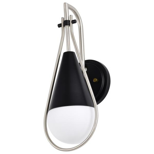NUVO Lighting NUV-60-7911 Admiral 1 Light Wall Sconce - Matte Black and Brushed Nickel Finish - White Opal Glass